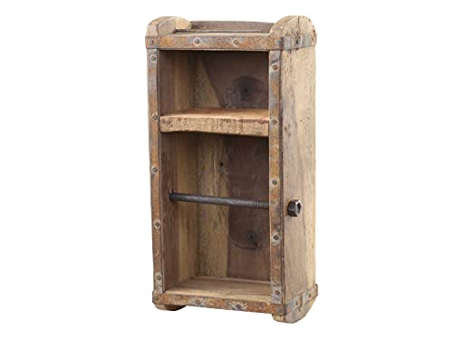 Chic Antique Porte-rouleau Papier Toilette Mural Bois Brique - Design Rustique Authentique