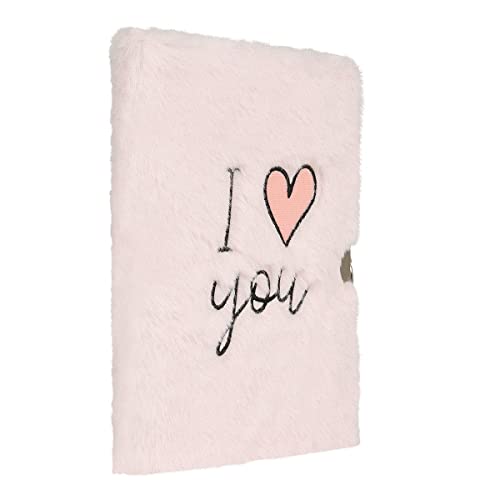 DRAEGER Paris - Journal Intime Peluche Rose 'I Love You' avec Cadenas - Carnet Secret Cadeau pour Fille, Amie, Copine
