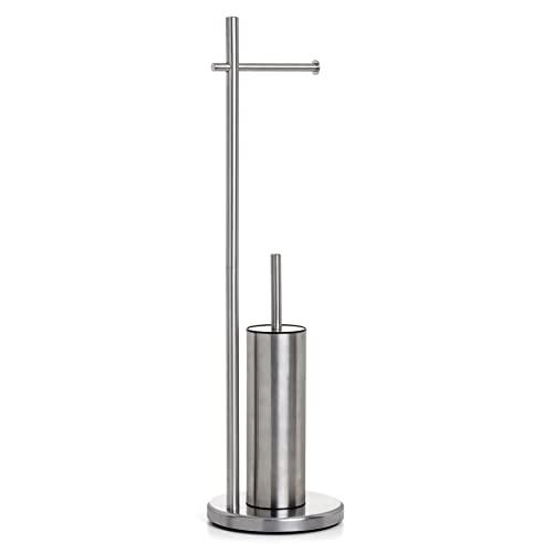 TATAY Support Papier Toilette sur Pied avec Brosse WC Intégrée | Design Acier Inoxydable, Base Lestée Stable | Accessoire Salle de Bain Moderne