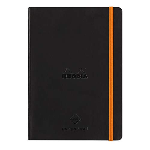 Carnet Souple Agenda Perpétuel Rhodia A5 Noir - 128 Pages Ivoire 90g/m² - Simili Cuir Rhodiarama