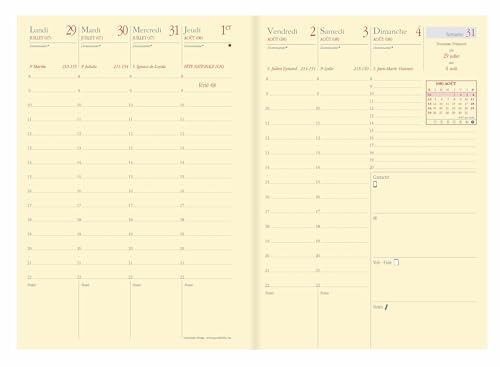 Recharge Agenda Quo Vadis 2026-2027 Prestige - Semainier Universitaire Français 13 Mois 10x15 cm