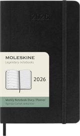 Moleskine Agenda Hebdomadaire 2026, Format Pocket 9x14, Couverture Souple Noire, 12 Mois avec Espace Notes