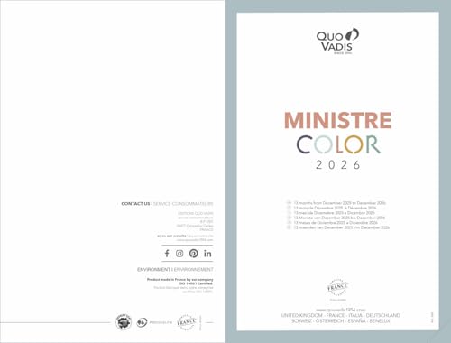Agenda Ministre 2026 - Semainier Rose Pastel - 13 Mois - 16x24 cm - Papier Clairefontaine - Fabrication Française