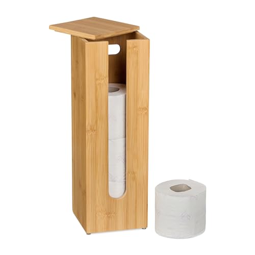 Relaxdays Porte-Papier Toilette en Bambou Naturel - Rangement Autonome pour 4 Rouleaux