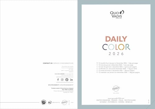 Agenda Quo Vadis 2026 Daily 21 Color Pastel Bleu Clair - Journalier Multilingue 15x21 cm Papier Clairefontaine Rigide
