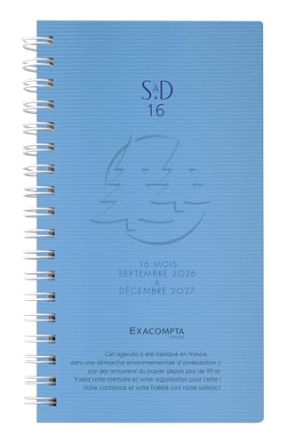 Agenda semainier de poche Exacompta SAD 16S Linicolor Bleu - 9x16 cm - Septembre 2025 à Décembre 2026
