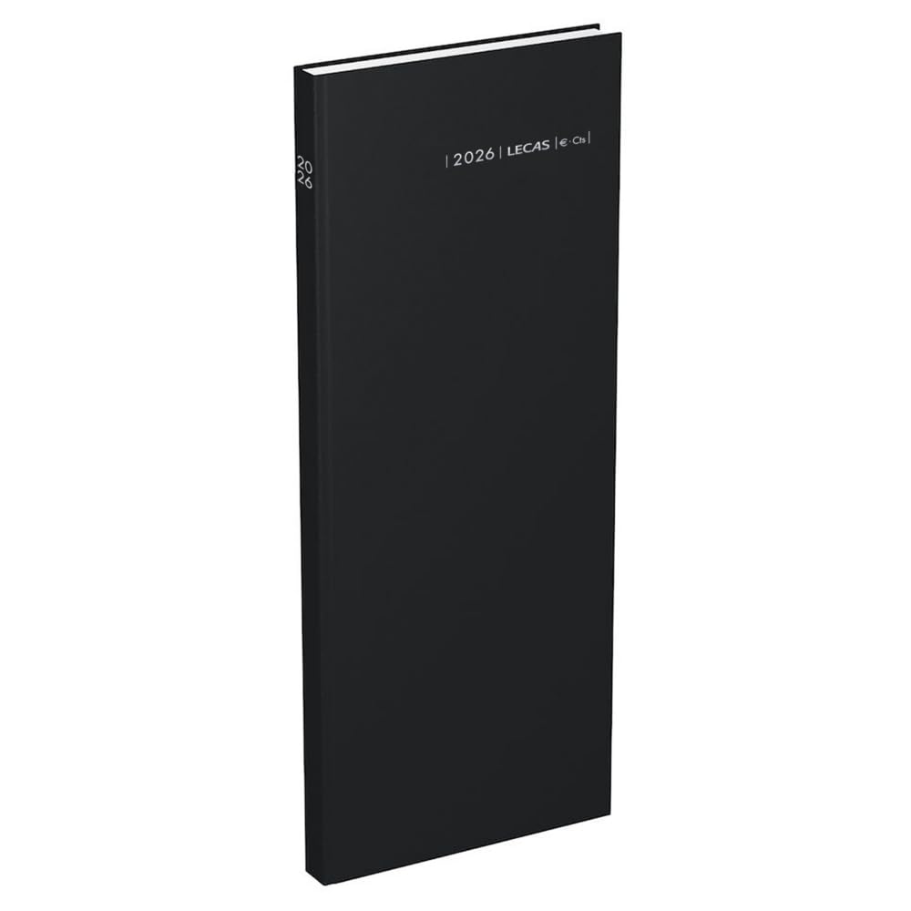 Agenda LECAS LONG JOURNALIER EUR/CTS 2026 - Format 14x35 cm, Couverture Rigide Noire