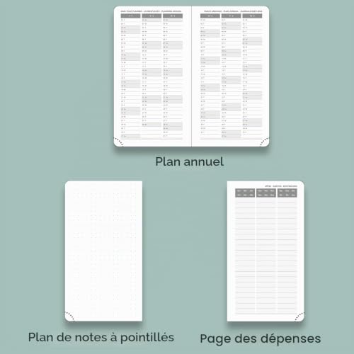 POPRUN Agenda de Poche 2025-2026 : Semainier 16,5 x 9 cm, 17 Mois, Couverture Rigide PU Cuir, Papier 80g/m², Idéal Étudiant, Menthe Verte
