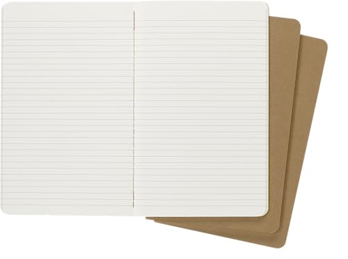 Cahier Moleskine Journal - Lot de 3 carnets lignés marron, couverture carton, couture visible, 80 pages, format Large 13 x 21 cm