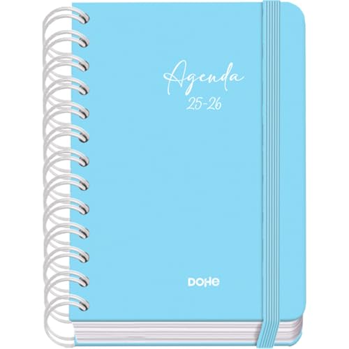 Agenda Scolaire 2025-2026 A6 "Serenity Bleu" - Un Jour par Page, Bilingue Espagnol/Anglais, Spirale, Élastique, Couverture Rigide, Autocollants Inclus