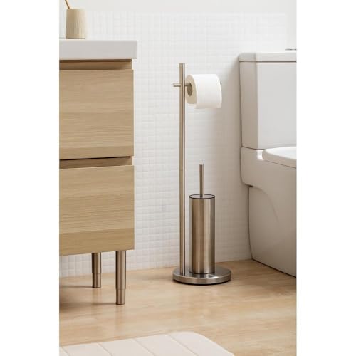 TATAY Support Papier Toilette sur Pied avec Brosse WC Intégrée | Design Acier Inoxydable, Base Lestée Stable | Accessoire Salle de Bain Moderne
