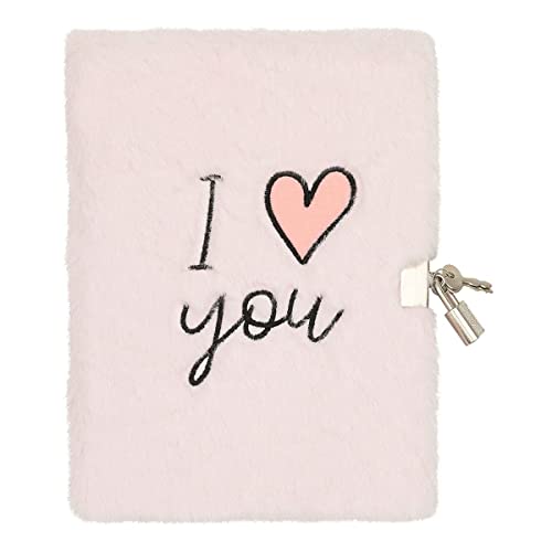 DRAEGER Paris - Journal Intime Peluche Rose 'I Love You' avec Cadenas - Carnet Secret Cadeau pour Fille, Amie, Copine