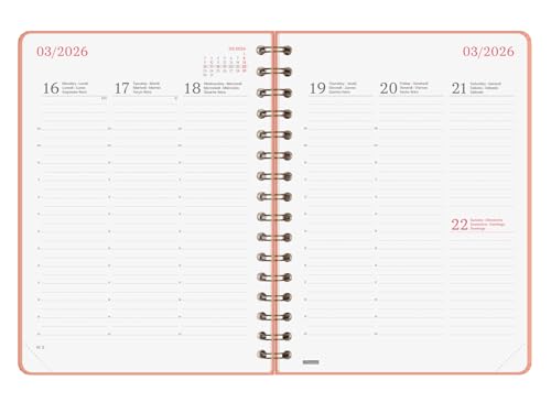 Agenda Finocam 2026 Spirale Verticale Alma Corail - Planification Annuelle Janvier à Décembre