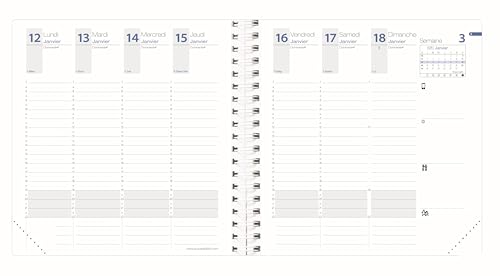 Agenda Quo Vadis Time & Life Medium 2025 Semainier Spiralé - Français Bleu - 13 mois - Papier Clairefontaine 16x16 cm