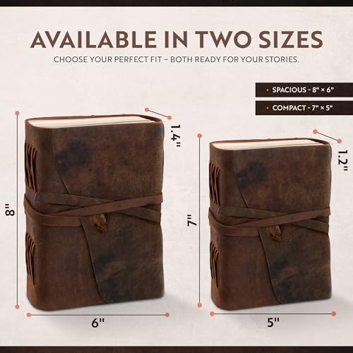 Moonster® Carnet en Cuir Véritable - Journal Intime Fait Main, Bloc Notes Recyclé 20x15cm - Idéal Cahier de Dessin, Voyage et Cadeau Homme/Femme