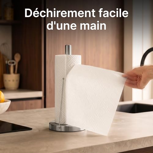Minismus Porte Essuie-Tout sur Pied - Support Rouleau Stable avec Bras Anti-Roulement - Dérouleur Papier Cuisine Moderne - Accessoire Pratique et Élégant (Argent)