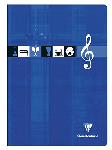 Cahier de Musique et Chants Clairefontaine Agrafé A4 - 96 Pages Portées et Grands Carreaux, Papier Blanc 90g, Couverture Carte Pelliculée