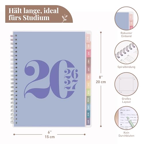 Rileys Agenda 2026-2027 : Planificateur Journalier, Hebdomadaire et Mensuel - Format 20x15 cm, Bleu Typographique - Organisation Optimale pour l'Année Scolaire et Professionnelle