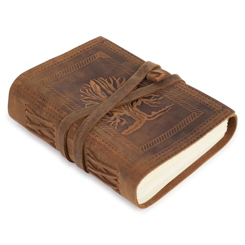 Carnet en Cuir Arbre de Vie – Journal Blanc Artisanal 18x13 cm, Idéal Voyage et Notes Personnelles