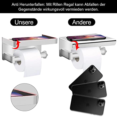 Porte-rouleau papier toilette avec étagère en acier inoxydable SUS304 - Montage adhésif ou à vis - Blanc