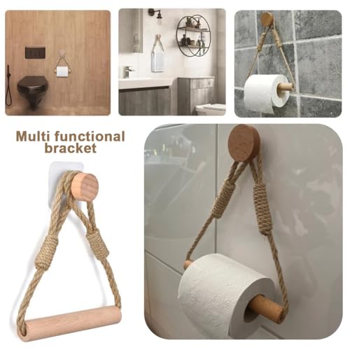 Porte-Papier Toilette Rustique en Corde de Bois - Style Bohème pour Salle de Bain et Cuisine