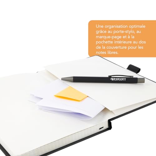Westcott Carnet de Notes A5 Quadrillé - 192 Pages, Couverture Rigide, Porte-Stylo, Marque-Page