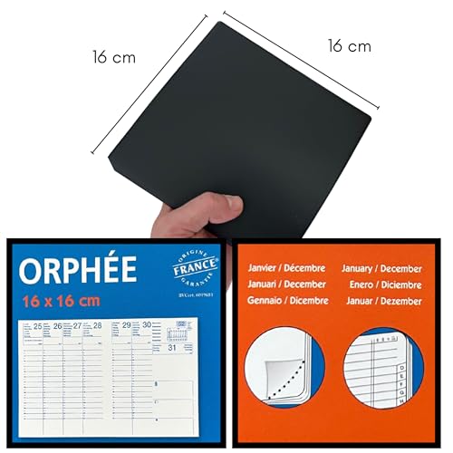 Agenda Semainier Civil 2025 Exdi Orphée - 16x16 cm Noir, Janvier à Décembre