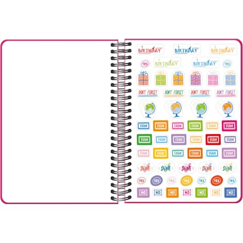 Agenda Scolaire 2025-2026 Dohe COLOUR VIBES Rose - Semainier A5 Bilingue (Espagnol/Anglais) avec Autocollants