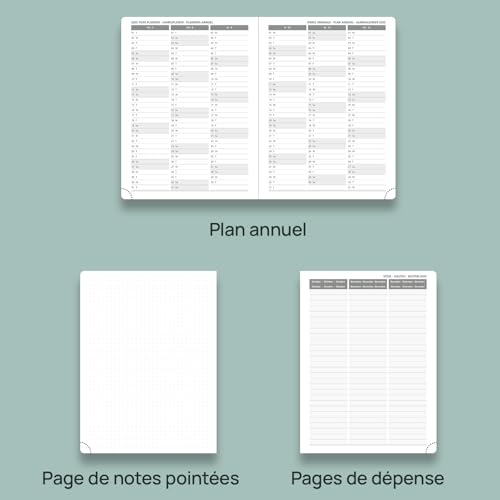 Agenda 2025-2026 Semainier Vertical POPRUN - 17 Mois avec Couverture PU Cuir Rose