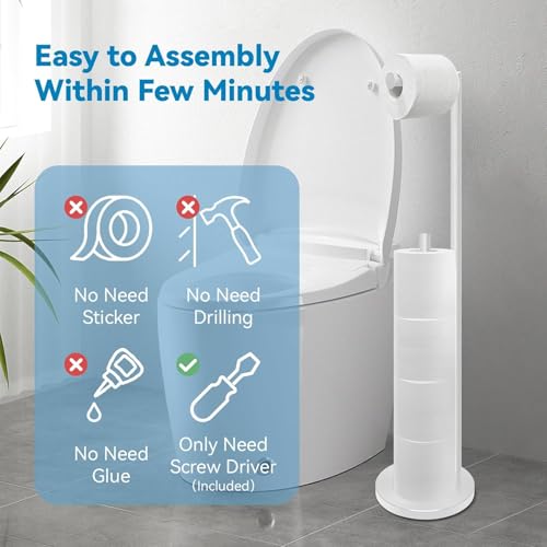 YUET Support Papier Toilette sur Pied Acier Inoxydable 304 Blanc - Distributeur Autonome 5 Rouleaux Base Lestée