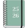 Agenda Scolaire 2025-2026 A6 (12x17 cm) - Page par Jour, Bilingue Espagnol/Anglais, Spirale, Élastique, Autocollants - GRAMMAR Vert