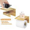HITSLAM Porte Rouleau Papier Toilette Laiton Brossé avec Tablette - Acier Inoxydable, Auto-adhésif ou à Percer, Design Moderne pour Salle de Bain