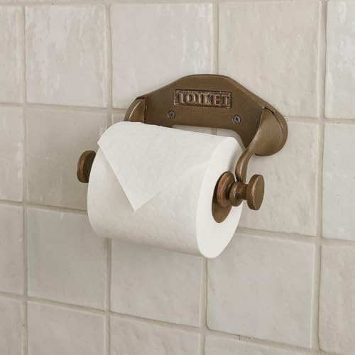 Porte-Rouleau Papier Toilette Mural Style Industriel en Fonte avec Boucle en Bois - Accessoire de Salle de Bain Vintage