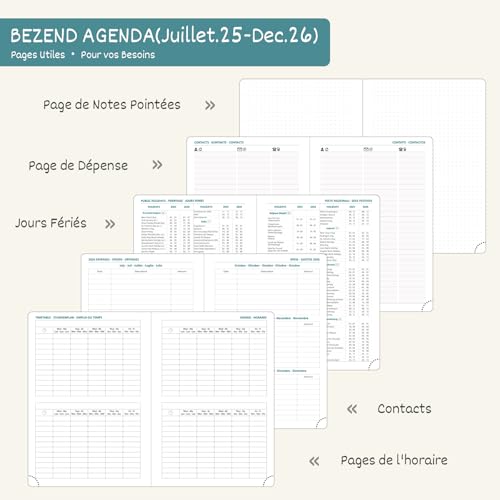 Agenda 2026 Semainier A4 Couverture Rigide Cuir PU Bleuet - Planificateur Annuel et Mensuel