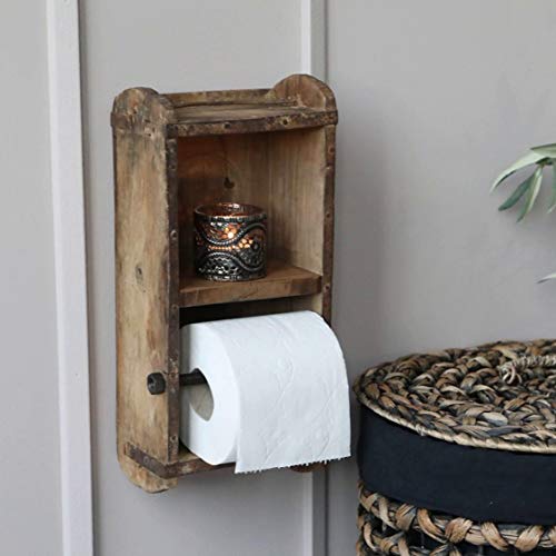 Chic Antique Porte-rouleau Papier Toilette Mural Bois Brique - Design Rustique Authentique