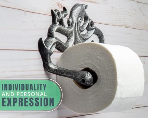 Porte-Rouleau Papier Toilette Fonte Pieuvre – Style Nautique Vintage – Argent et Noir