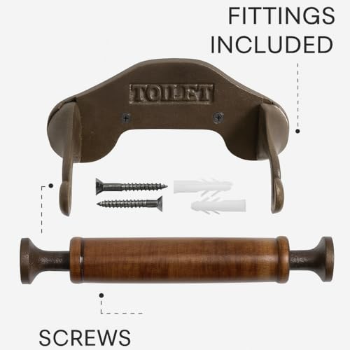 Porte-Rouleau Papier Toilette Mural Style Industriel en Fonte avec Boucle en Bois - Accessoire de Salle de Bain Vintage