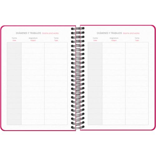Agenda Scolaire 2025-2026 Dohe COLOUR VIBES Rose - Semainier A5 Bilingue (Espagnol/Anglais) avec Autocollants