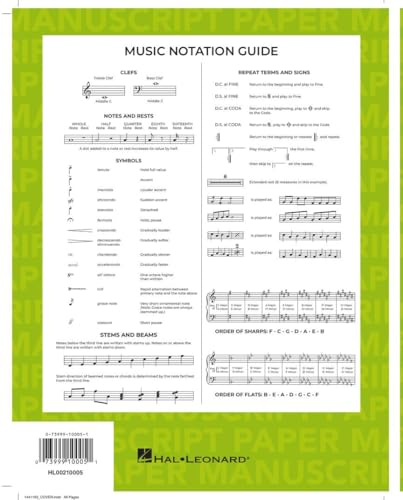 Cahier de musique à spirale - 12 portées, 96 pages, papier blanc