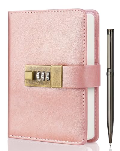 Journal A6 WEMATE avec Serrure - Agenda Vintage Cuir PU, Stylo et Boîte Cadeau - Idéal Hommes et Femmes - Rose Gold - Sécurisez vos Confidences