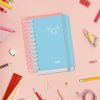 Agenda Scolaire 2025-2026 A6 "Serenity Bleu" - Un Jour par Page, Bilingue Espagnol/Anglais, Spirale, Élastique, Couverture Rigide, Autocollants Inclus