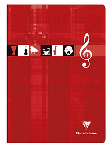 Cahier de Musique et Chants Clairefontaine Agrafé A4 - 96 Pages Portées et Grands Carreaux, Papier Blanc 90g, Couverture Carte Pelliculée
