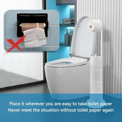 YUET Support Papier Toilette sur Pied Acier Inoxydable 304 Blanc - Distributeur Autonome 5 Rouleaux Base Lestée