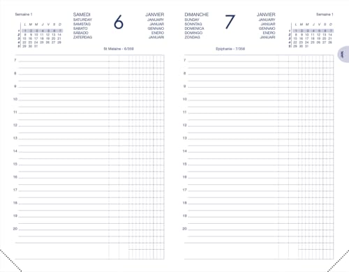 Agenda LECAS Couronne 2026 Journalier 12x17cm Noir Couverture Rigide - Organisation Professionnelle