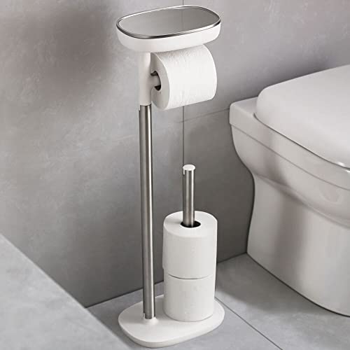 Joseph Joseph EasyStore - Porte-rouleau WC sur Pied avec Étagère Smartphone et Rangement Discret