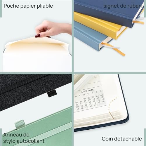 POPRUN Agenda 2025-2026 Semainier Vertical 26.5 x 21.5 cm, 17 Mois, Couverture Rigide, Vert Minuit
