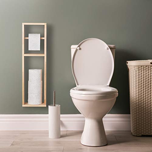 Relaxdays Porte-Papier Toilette en Bois de Noyer - Montage Mural ou sur Pieds - Rangement pour Rouleaux de Rechange - Style Naturel