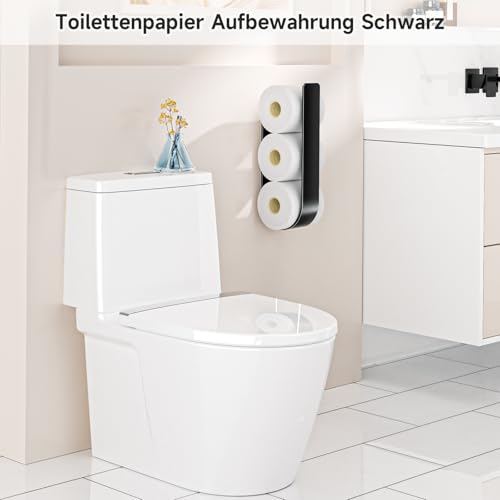 Porte Rouleau Papier Toilette Mural Adhésif Noir - Capacité 3 Rouleaux - Métal Robuste