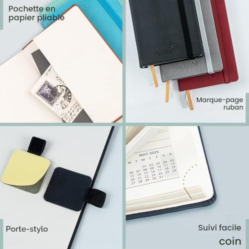 POPRUN Agenda de Poche 2025-2026 : Semainier 16,5 x 9 cm, 17 Mois, Couverture Rigide PU Cuir, Papier 80g/m², Idéal Étudiant, Menthe Verte