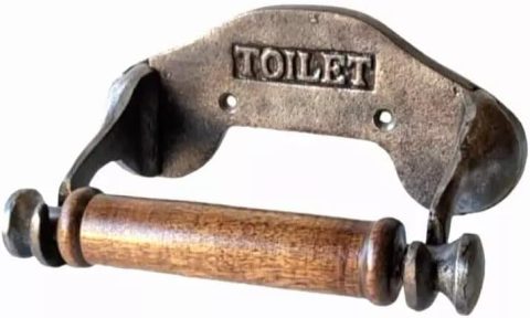 Porte-Rouleau Papier Toilette Mural Style Industriel en Fonte avec Boucle en Bois - Accessoire de Salle de Bain Vintage